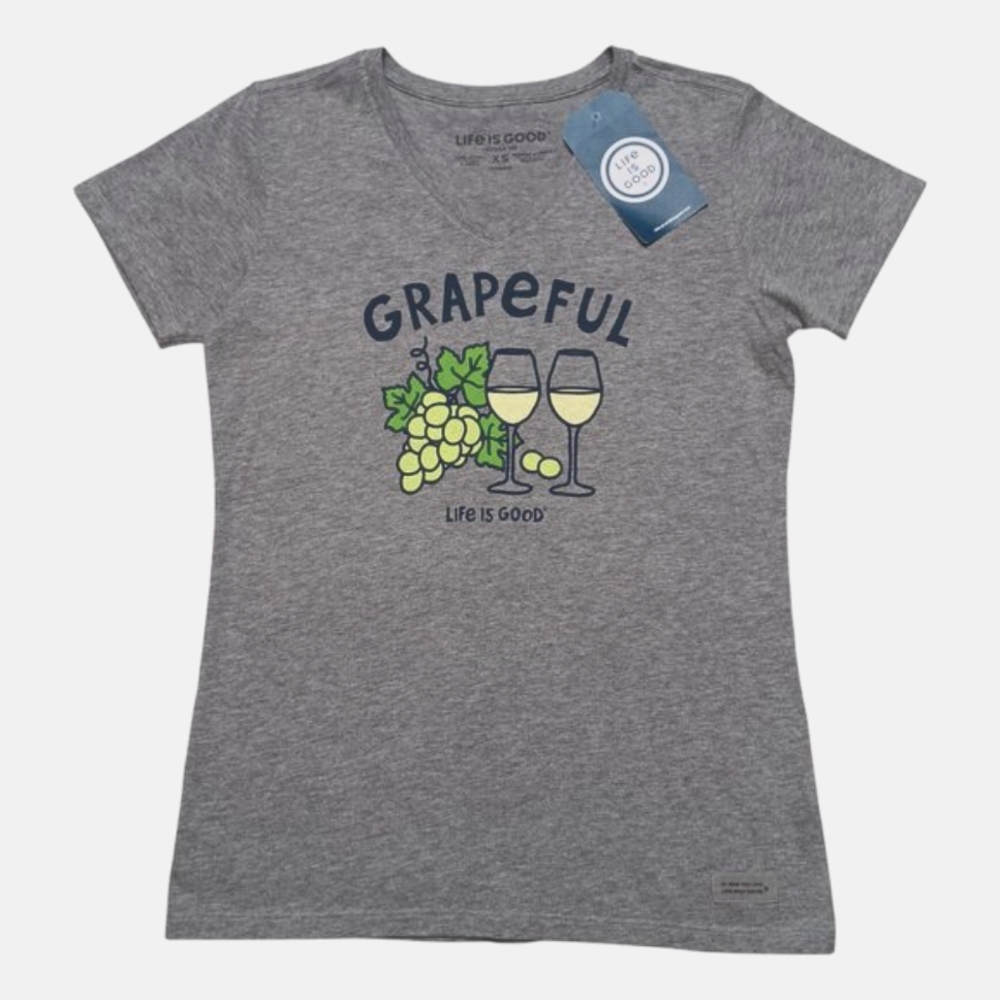 Life is Good Womens Short Sleeve Crusher Tee V Neck GRAPEFUL Size XS NEW